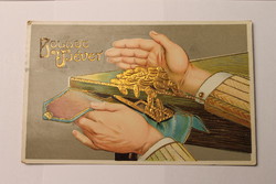 Antik dombornyomott levelezőlap, képeslap, újévi üdvözlőlap, 1913