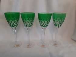 Ajka kristály boros, pezsgős pohár, csiszolt zöld üveg pohár( 4 db)