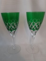Ajka kristály boros, pezsgős pohár, csiszolt zöld üveg pohár ( 2 db)