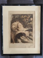 Csók István - Báthory Erzsébet - akvarellel színezett rézkarc