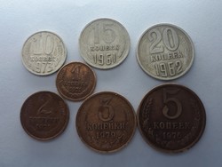 Russian 1, 2, 3, 5, 10, 15, 20 kopek series - 7 kopek coins from 1961-1979 - kopek lot for sale