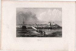 Magador, acélmetszet 1850, metszet, eredeti, 10 x 16, Szavira, Mogador, kikötő, Karthágó, Marokkó