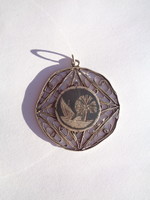 Oriental pendant with palm wood, niello, filigree technique