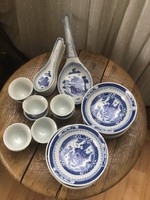 Régi kínai porcelán szaké poharak, tálkák, kanalak