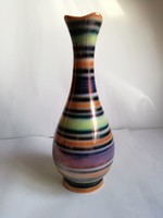 Iparművészeti váza - színes, csíkos mázzal, hibátlan, 28 cm