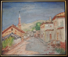 Manzera: mountain town - oil on canvas painting frame