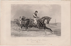Versenyzés, acélmetszet 1854, metszet, eredeti, 10 x 15, lóverseny, ló, lovas, zsoké, versenyló