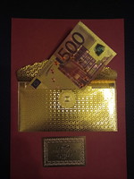 24 kt arany 500 eurós boríték, bankjegy tartó tok, bankjeggyel,  exclusív ajándék
