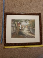 Pasztell festmény, falusi utca
