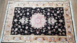 Nain Persian hand-knotted silk rug with precious handwork label in Irish
