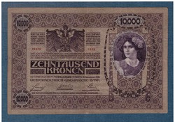 10000 Korona 1918 VF+ Deutschösterreich bélyegzés  Hátlap Azonos RITKA!