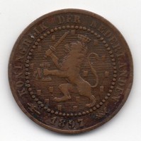 Hollandia 1 holland cent, 1897, ritka évszám