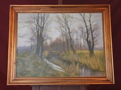 Miklós Bánovszky (1895-1995): stream ditch (Szentendre) - large-scale oil-canvas painting framed