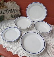 5 db Alföldi kékcsíkos tányérok, tányér, nosztalgia darabok 