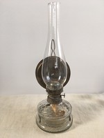 Hibátlan állapotú régi, antik üveg mécses, olajmécses, fali akasztós petróleum lámpa üvegtartállyal