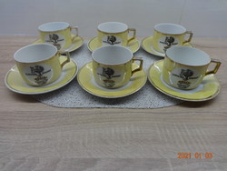 Régi Zsolnay porcelán Braun Salvator kávés vagy teás készlet: 6 db csésze + 8 db alátét kistányér