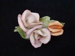 Aquincum porcelán rózsa pár, hibátlan, kézzel festett, rózsák, 2 db, 1 Ft-ról