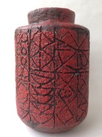 Balczó Edit iparművészeti repesztett mázas samott kerámia váza, padlóváza  32 cm
