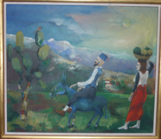 BERKES ANDRÁS: Szuvenír Balkánról, 1985 (olajfestmény kerettel, 60x70 cm)