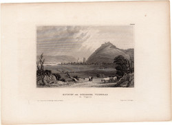 Visegrád, acélmetszet 1850, Meyers Universum, metszet, eredeti, 9 x 14 cm, Duna, vár, rom, Vicegrad
