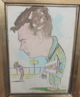 Török Lajos: Strand karikatúra (1961) fürdőzés, nyár, kabinos, mély víz