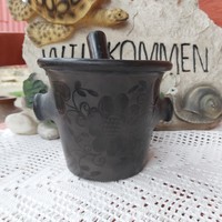 Karcagi kerámia  virágos fekete ritka mozsár. Gyűjtői darab