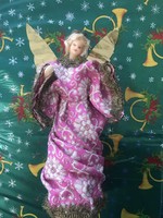 Antik viaszfejű angyal karácsonyfadísz csúcsdísz
