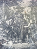 Vydai brenner: kuruc walk, etching (29x37) vidai brenner graphics (cavalry soldiers, historical)