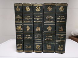 A Föld felfedezői és meghódítói (5 kötet, teljes sorozat) aranyozott félbőr kötésben! 1938 Révai