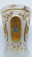 Antique Biedermeyer glass cup, richly painted and gilded, 13 cm