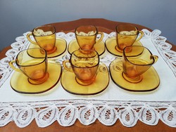 Borostyán sárga üveg retro presso kávés készlet original