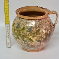 Folk, floral, off-white glazed small ceramic jam silk (1463)
