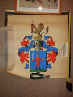 Címerterv-festmèny, két vázlattal, magyar nemesi család hagyatèka, kb.60x60 cm, feltekerve!