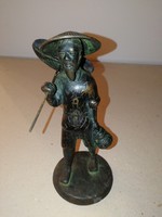 Antik japán bronz szobor-Meiji-kor- halász,hálóval, jelzett, igen ritka, 1 forintról!