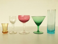 Retro színes üvegpohár röviditalos pohár régi likőrös 5 db