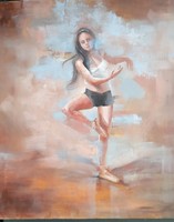 Oil painting on wood. Female figure, ballerina. Modern impressionist style