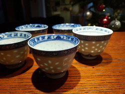 Kínai porcelán teás kanna + 5 csésze