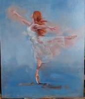 Oil painting on fibreboard. Female figure, ballerina. Modern impressionist style