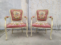 Antik 2 db neobarokk karosszék virág gobelin kárpittal kényelmes elegáns karos szék