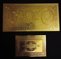 24 kt arany öt pengős bankjegy certificáttal