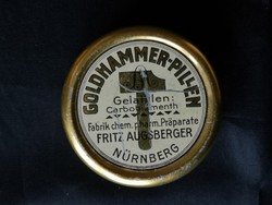 Antik Goldhammer Pillen gyógyszeres fémdoboz