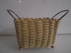 Basket - handmade - wooden base - copper handles - 12 x 8 x 6 cm + 3 cm handle - brand new