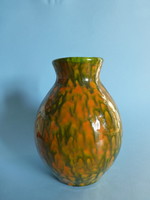 Retro,vintage,okker-zöld,csorgatott iparművész kerámia váza