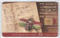 Magyar telefonkártya 0067    1998 1848 Március 15   50.000 Db