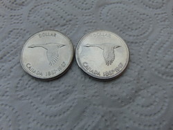 Kanada 2 darab ezüst 1 dollár 1967 LOT ! 