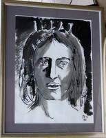 Miklós Borsos: princess, 1986 - unique ink, framed