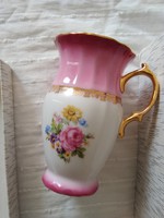 Gyönyörű cseh, rózsaszín, virágos Haas & Czjzek porcelán bögre eredeti dobozában