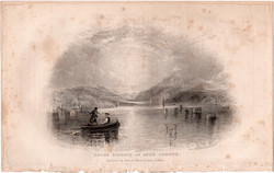 Pisztráng horgászat a Lomond tónál, acélmetszet 1837, metszet, eredeti, 9 x 14, hal, horgász