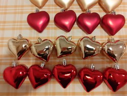 Karácsony - piros és aranyszínű szívek 6 cm - szép karácsonyfadísz csomag 18 db