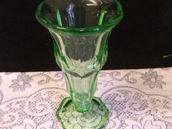 Art deco talpas zöld üveg váza